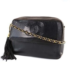 Chanel lambskin fringe crossbody black bag shoulder zipper